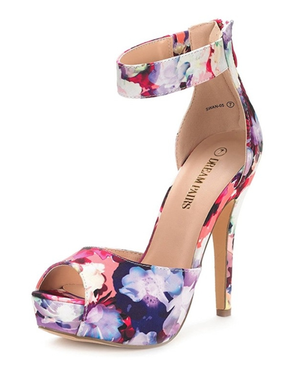 Dream Pairs Floral Ankle-Strap Platform Heels - Purple Pink Multicolor